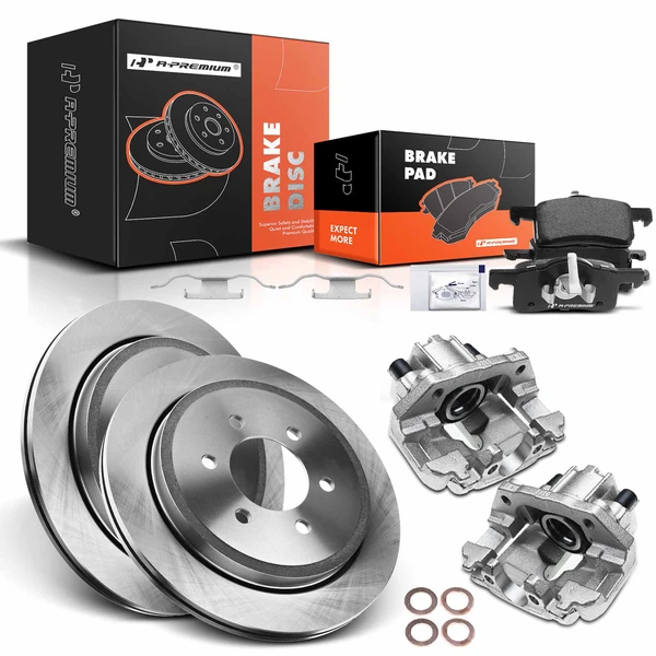 8 Pcs Rear Disc Brake Rotors & Ceramic Brake Pads & Brake Calipers for Ford Expedition Lincoln 03-06