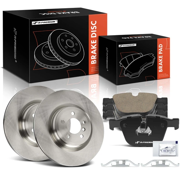 2010-2015 BMW 760Li Disc Brake Rotors and Ceramic Pads Kit, 6 Pcs, Rear Driver & Passenger, A-Premium, APBRPR1917