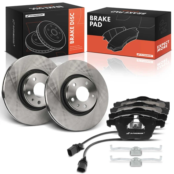 2006-2011 Audi A6 Disc Brake Rotors and Ceramic Pads Kit, 6 Pcs, Front Driver & Passenger, A-Premium, APBRPR1915