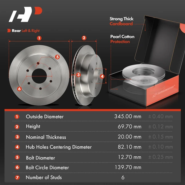 Disc Brake Rotors and Ceramic Pads Kit, 6 Pcs, Rear Driver & Passenger, A-Premium, APBRPR1920