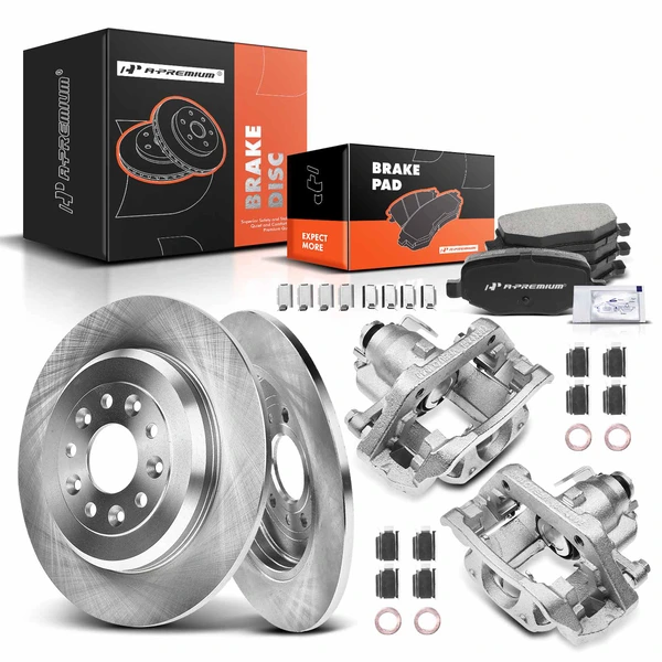 8 Pcs Rear Disc Brake Rotors & Ceramic Brake Pads & Brake Calipers for Ford Taurus 10-12 Lincoln MKS