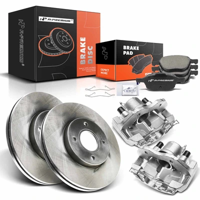 Disc Brake Rotors and Ceramic Pads Kit with Calipers, 8 Pcs, Front Driver & Passenger, A-Premium, APBRPR673