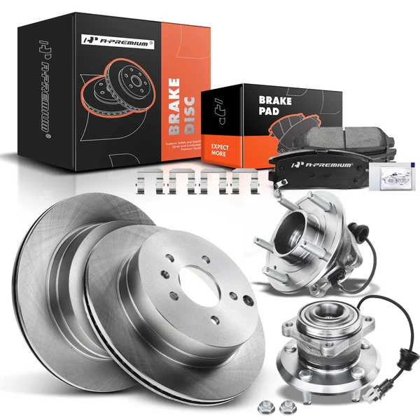 8 Pcs Rear Disc Brake Rotors & Ceramic Brake Pads & Hub Bearings for 2008-2010 Saturn Vue