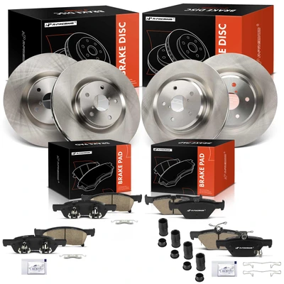 12 Pcs Front & Rear Disc Brake Rotors & Ceramic Brake Pads