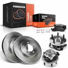 8 Pcs Front Disc Brake Rotor & Pads + Hub Bearing