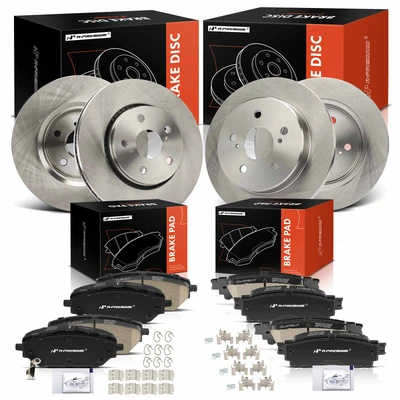 12 Pcs Front & Rear Disc Brake Rotors & Ceramic Brake Pads