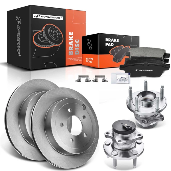 8 Pcs Rear Disc Brake Rotors & Ceramic Brake Pads & Hub Bearings for Ford Edge Lincoln MKX 2007-2008