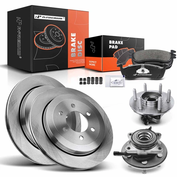 8 Pcs Rear Disc Brake Rotors & Ceramic Brake Pads & Hub Bearings for Ford Expedition Navigator 07-10