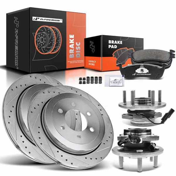 8 Pcs Rear Disc Brake Rotor & Pads + Hub Bearing for Ford Expedition 2015-2017