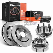 8 Pcs Front Disc Brake Rotor & Pads + Hub Bearing