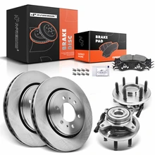 8 Pcs Front Disc Brake Rotor & Pads + Hub Bearing