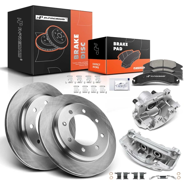 8 Pcs Rear Disc Brake Rotors & Ceramic Brake Pads & Brake Calipers for Ford E-150 E-250 08-19