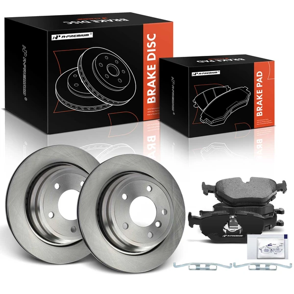 2000-2003 BMW 540i Disc Brake Rotors and Ceramic Pads Kit, 6 Pcs, Rear Driver & Passenger, A-Premium, APBRPR531