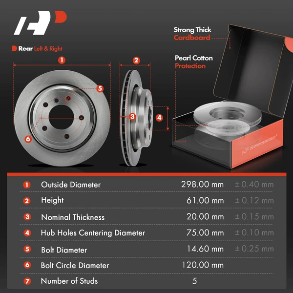 Disc Brake Rotors and Ceramic Pads Kit, 6 Pcs, Rear Driver & Passenger, A-Premium, APBRPR531