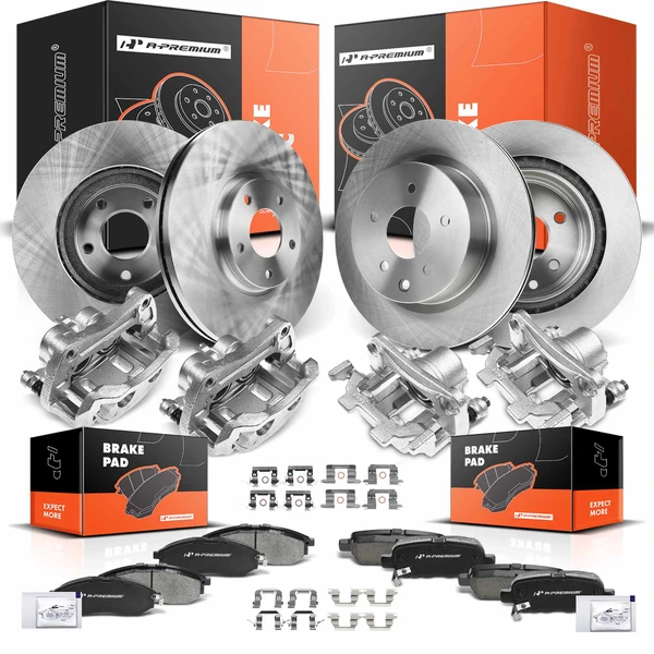 16 Pcs Front & Rear Disc Brake Rotors & Ceramic Brake Pads & Brake Calipers for 2014-2015 INFINITI QX50