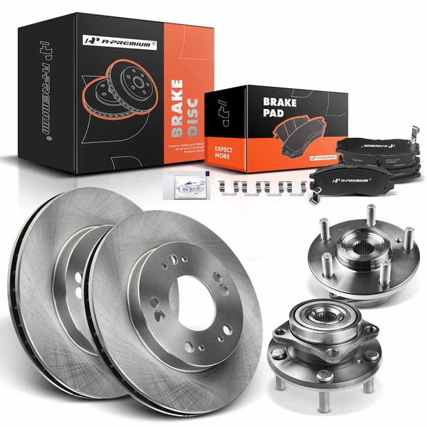 8 Pcs Front Disc Brake Rotors & Ceramic Brake Pads & Hub Bearings for 1995-1998 Eagle Talon