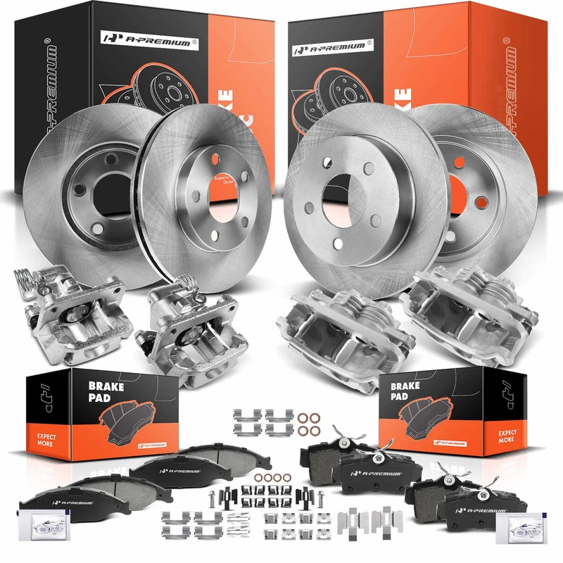 2001 Ford Mustang 16-Pc Brake Rotor Pad and Caliper Kit Front & Rear 2-Piston (Front); 1-Piston (Rear) A-Premium APBRPR2009