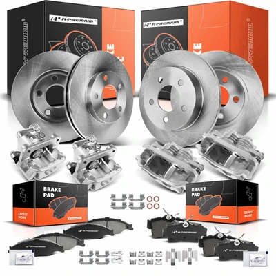 16 Pcs Front & Rear Disc Brake Rotors & Ceramic Brake Pads & Brake Calipers