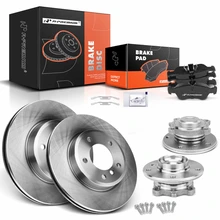 8 Pcs Front Disc Brake Rotors & Ceramic Brake Pads & Hub Bearings for BMW E46 325Ci 2006