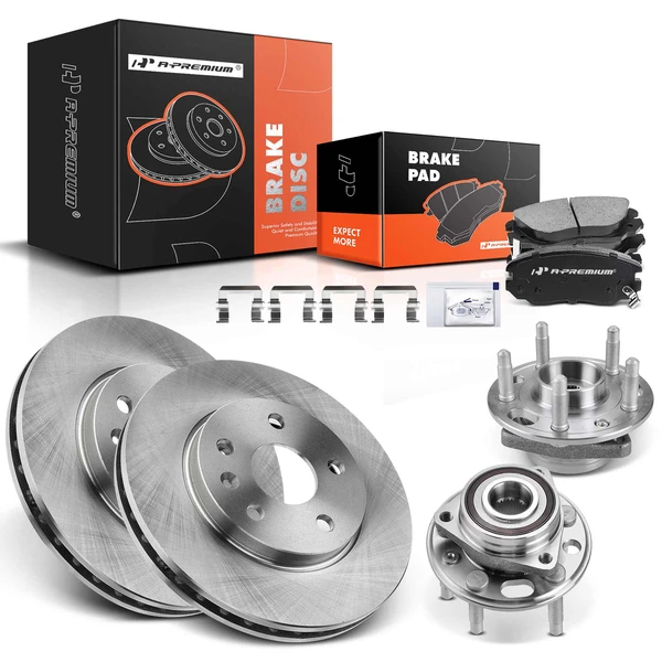 8 Pcs Front Disc Brake Rotors & Ceramic Brake Pads & Hub Bearings for Buick LaCrosse Chevy Malibu