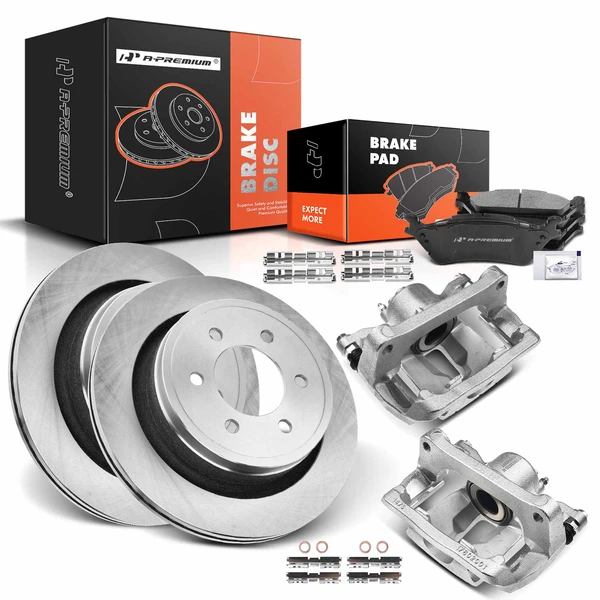 8 Pcs Rear Disc Brake Rotors & Ceramic Brake Pads & Brake Calipers for 2012-2016 Ford F-150