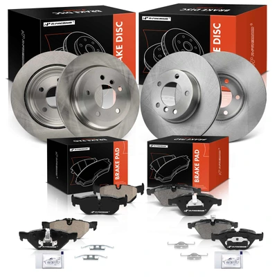 12 Pcs Front & Rear Disc Brake Rotors & Ceramic Brake Pads