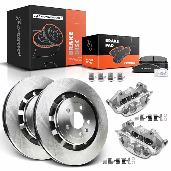 2013-2019 Lincoln MKT Disc Brake Rotors and Ceramic Pads Kit with Calipers, 8 Pcs, Front Driver & Passenger, A-Premium, APBRPR683