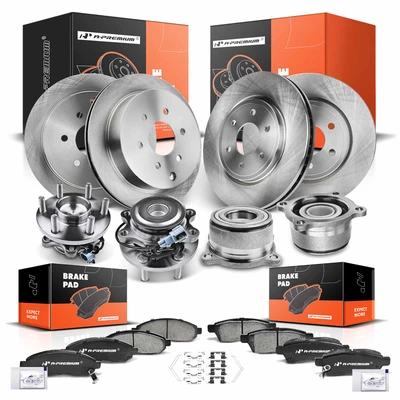 16 Pcs Front & Rear Disc Brake Rotor & Pads + Hub Bearing