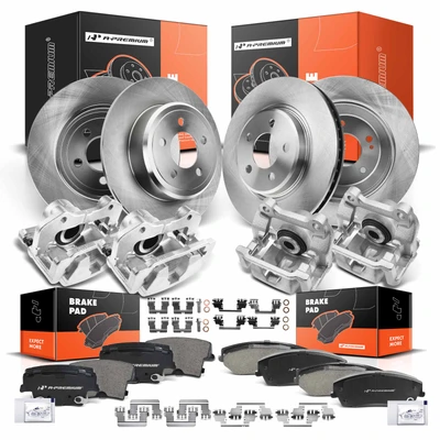 16 Pcs Front & Rear Disc Brake Rotors & Ceramic Brake Pads & Brake Calipers