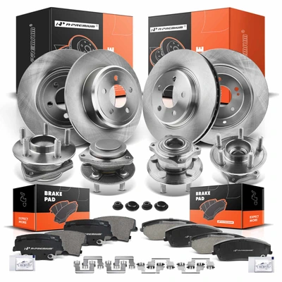 16 Pcs Front & Rear Disc Brake Rotors & Ceramic Brake Pads & Hub Bearings