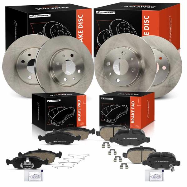 2012-2017 Fiat 500 Disc Brake Rotors and Ceramic Pads Kit, 12 Pcs, Front & Rear, A-Premium, APBRPR1936