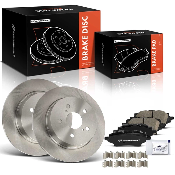 Disc Brake Rotors and Ceramic Pads Kit, 6 Pcs, Rear Driver & Passenger, A-Premium, APBRPR2004