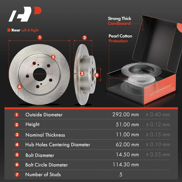 Disc Brake Rotors and Ceramic Pads Kit, 6 Pcs, Rear Driver & Passenger, A-Premium, APBRPR2004