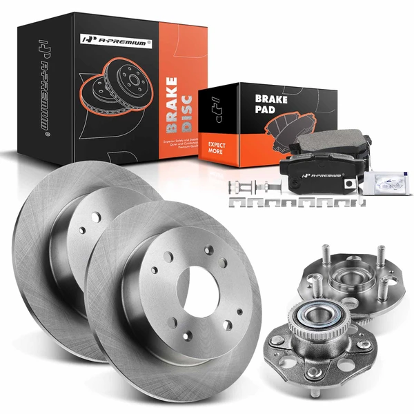 8 Pcs Rear Disc Brake Rotors & Ceramic Brake Pads & Hub Bearings for Honda Accord 98-02 2.3L