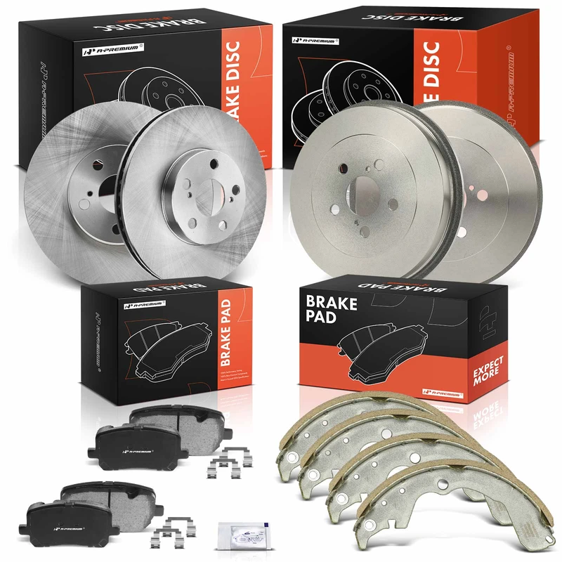 12 Pcs Front & Rear Disc Brake Rotors & Ceramic Brake Pads & Rear Brake Drums Shoes for Toyota Matrix Pontiac