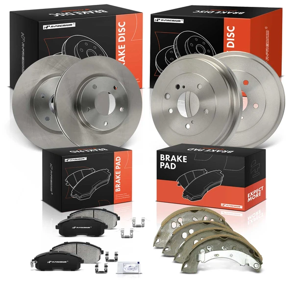 Front Disc Brake Rotors & Pads + Rear Drums & Shoes Kit, 12 Pcs, Front & Rear, A-Premium, APBRPR1939