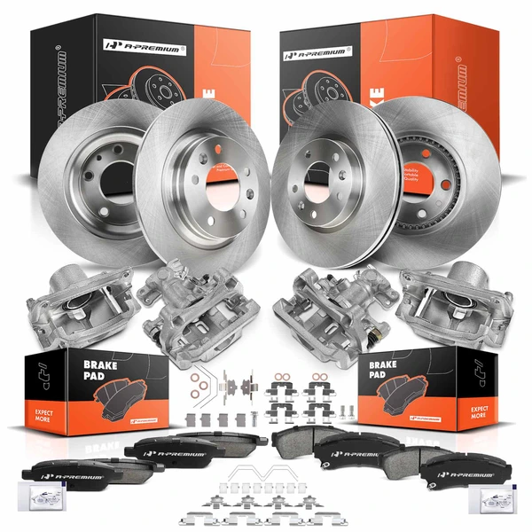 16-PC Brake Rotor + Brake Pad + Brake Caliper, Front & Rear, 1-Piston, A-Premium APBRPR2005