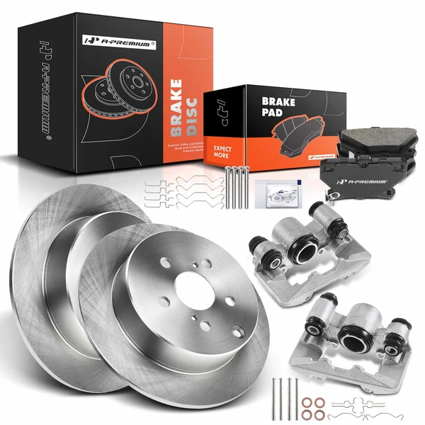 8 Pcs Rear Disc Brake Rotors & Ceramic Brake Pads & Brake Calipers for Toyota Corolla Matrix 03-07