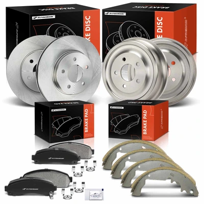 12 Pcs Front & Rear Disc Brake Rotors & Ceramic Brake Pads & Rear Brake Drum Shoes