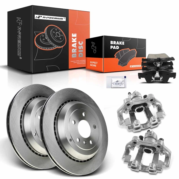 8 Pcs Rear Disc Brake Rotors & Ceramic Brake Pads & Brake Calipers for Mercedes-Benz X164 GL320