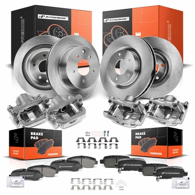 16 Pcs Front & Rear Disc Brake Rotors & Ceramic Brake Pads & Brake Calipers for Nissan Rogue 08-13