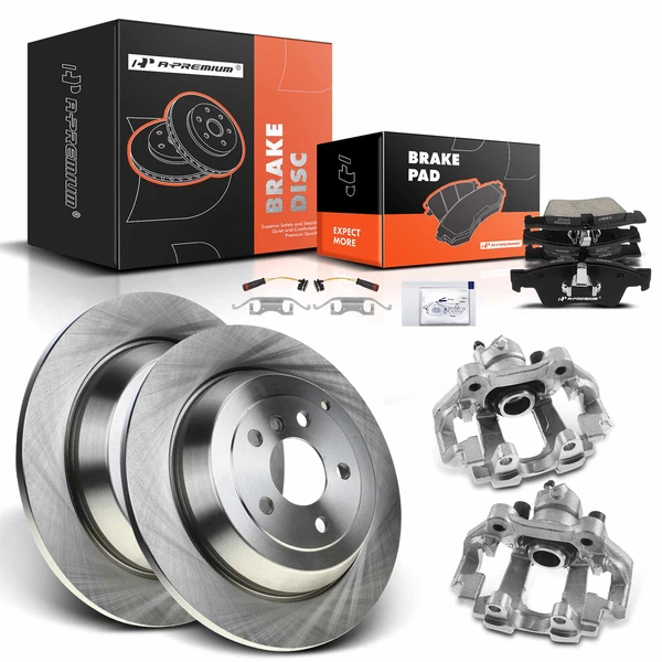 8 Pcs Rear Disc Brake Rotors & Ceramic Brake Pads & Brake Calipers for Mercedes-Benz W164