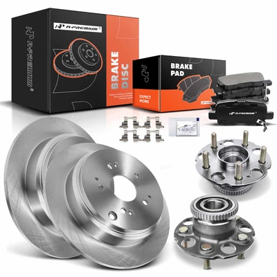 8 Pcs Rear Disc Brake Rotors & Ceramic Brake Pads & Hub Bearings for Honda Odyssey 2002-2004 V6 3.5L