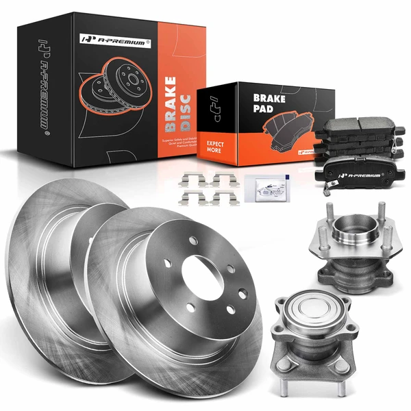 Disc Brake Rotors and Ceramic Pads Kit with Calipers, 8 Pcs, Rear Driver & Passenger, A-Premium, APBRPR614