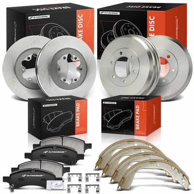 12 Pcs Front & Rear Disc Brake Rotors & Ceramic Brake Pads & Rear Brake Drums & Brake Shoes