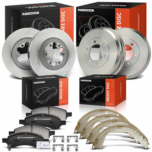 2009-2012 Chevrolet Colorado Front Disc Brake Rotors & Pads + Rear Drums & Shoes Kit, 12 Pcs, Front & Rear, A-Premium, APBRPR1946