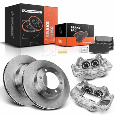 8 Pcs Front Disc Brake Rotor & Pads + Brake Caliper