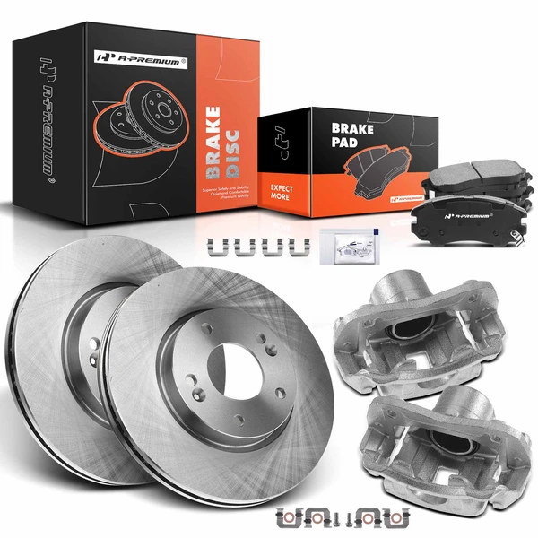 8 Pcs Front Disc Brake Rotors & Ceramic Brake Pads & Brake Calipers for Hyundai Sonata Kia 06-10