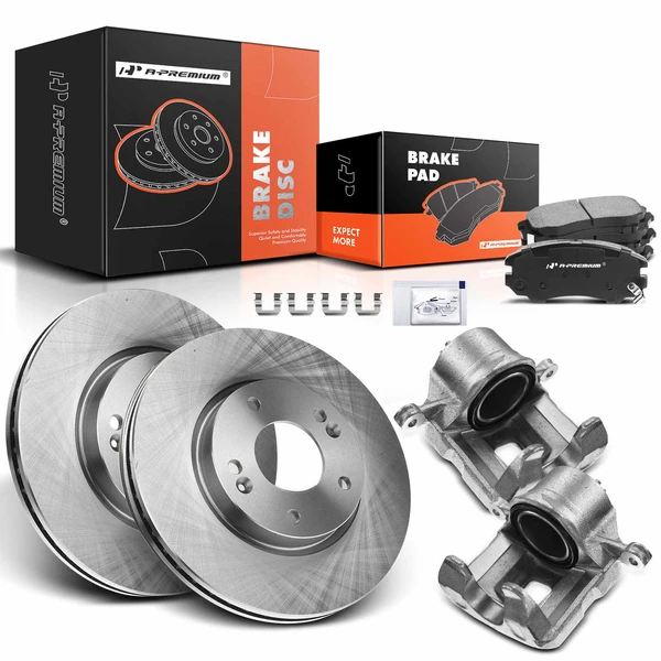 8 Pcs Front Disc Brake Rotors & Ceramic Brake Pads & Brake Calipers for Hyundai Kia Sportage 05-10