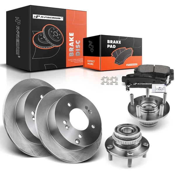 8 Pcs Rear Disc Brake Rotors & Ceramic Brake Pads & Hub Bearings for Hyundai Tucson Kia 05-10